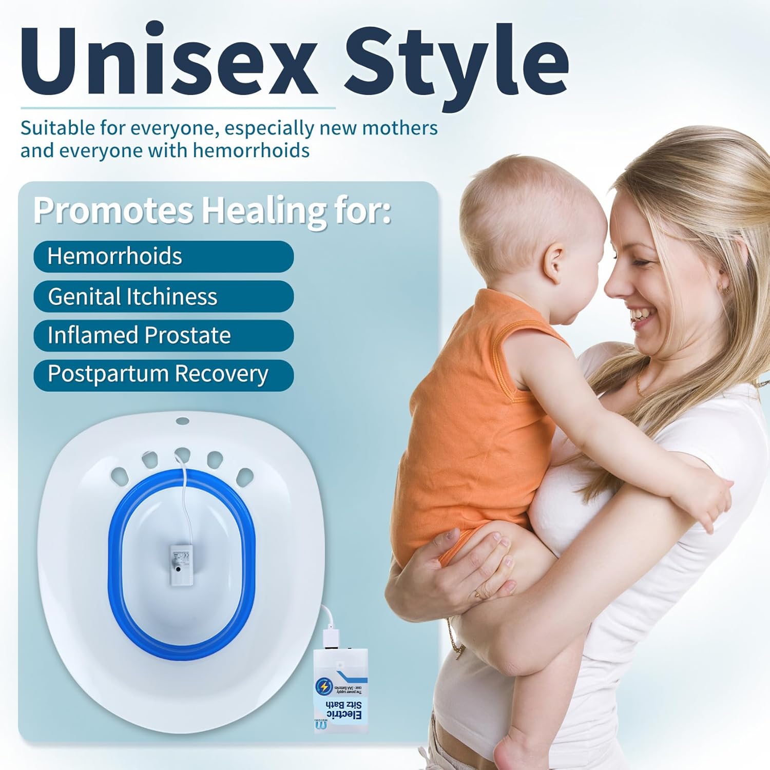 Electric Sitz Bath for Toilet Seat - Suitable for Pregnant Women and Perineal Care, Hemorrhoids, Sits Bath Kit for Women, Perineal Soaking - Yoni Steam Seat - Collapsible Electric Sky-blue