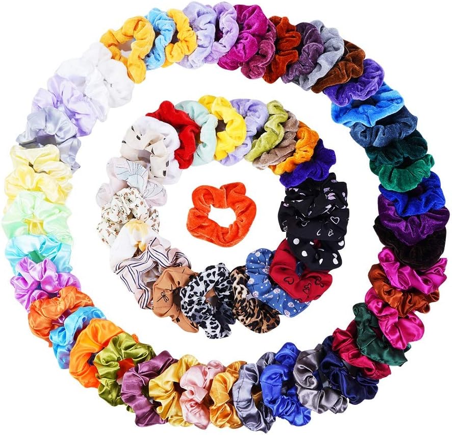 68 Pcs Hair Scrunchies Velvet,Chiffon and Satin Elastic Hair Bands Scrunchie Hair Ties Ropes for Women or Girls Ponytail Holder Hair Accessories