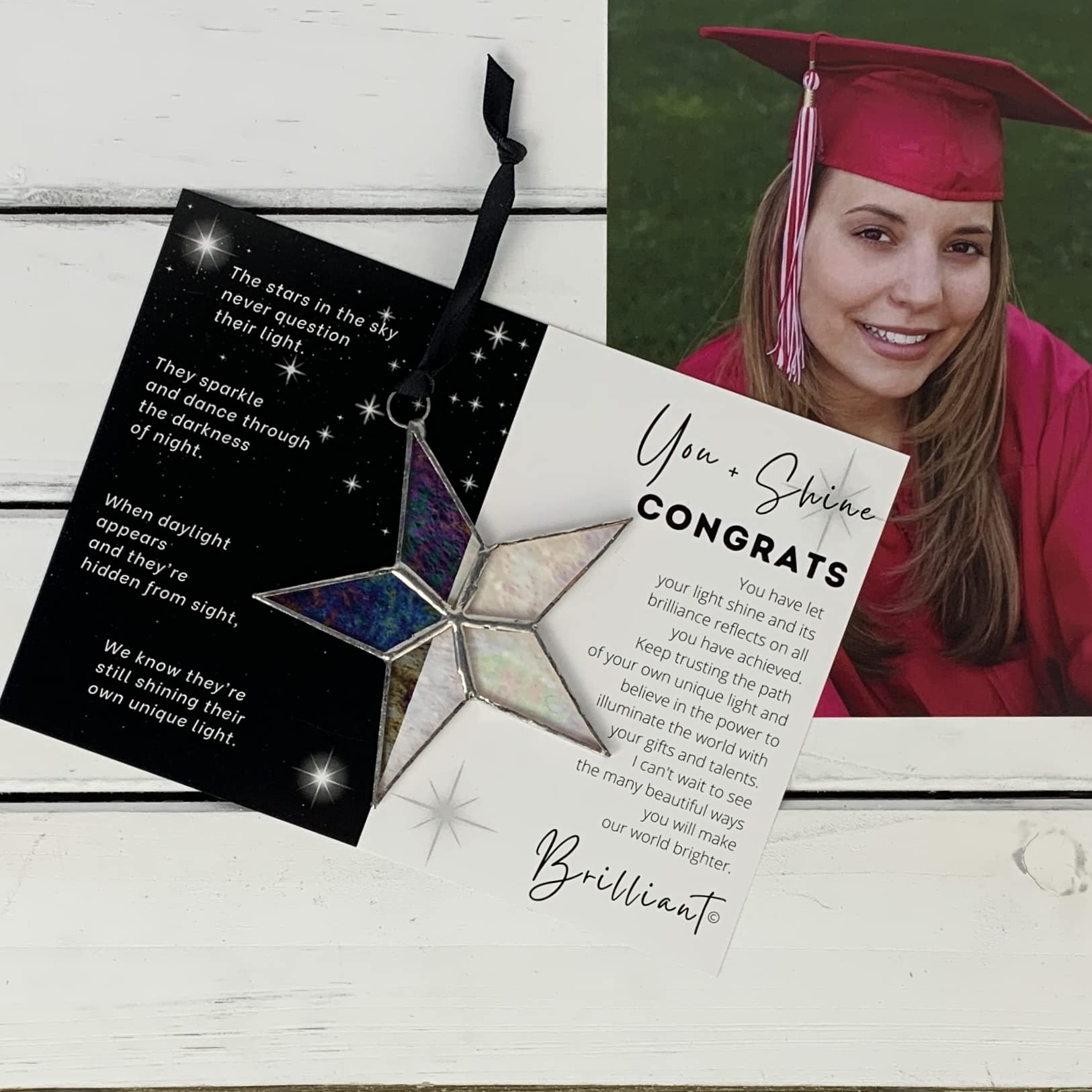 Handmade Iridescent Stained Glass Star with Heartfelt Congratulation Message (Congrats) - Graduation Gift/New Job Congrats/New Chapter Gift/Best Wishes for New Beginnings (Congrats)