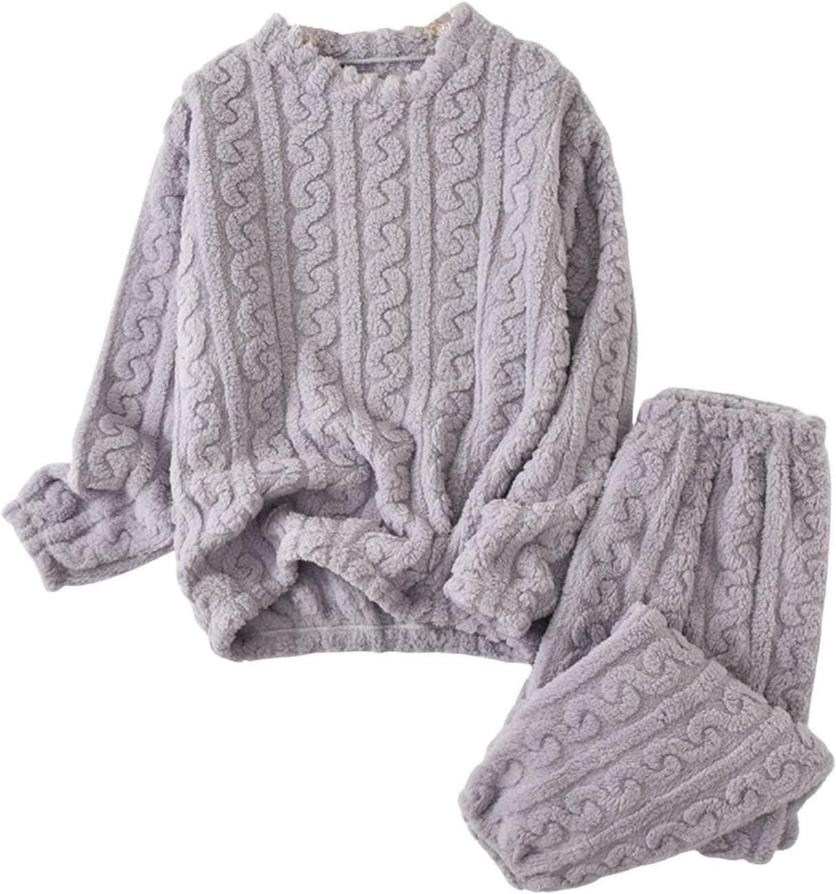 LLECDASEUI Womens Cable Knit Pajama Sets Fluffy Fleece Pullover Pants Soft Lounge Sets Winter Pajamas Sleepwear (Purple)
