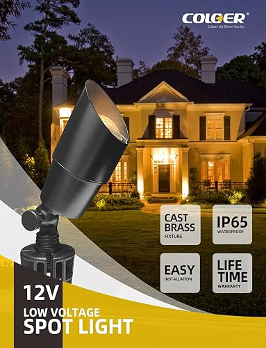 Miniatura 26 de COLOER Focos de paisaje de latón fundido a presión para exteriores con carcasa de aluminio de 5 W, bombilla LED MR16 de 2700 K, 450 lúmenes, Bronce