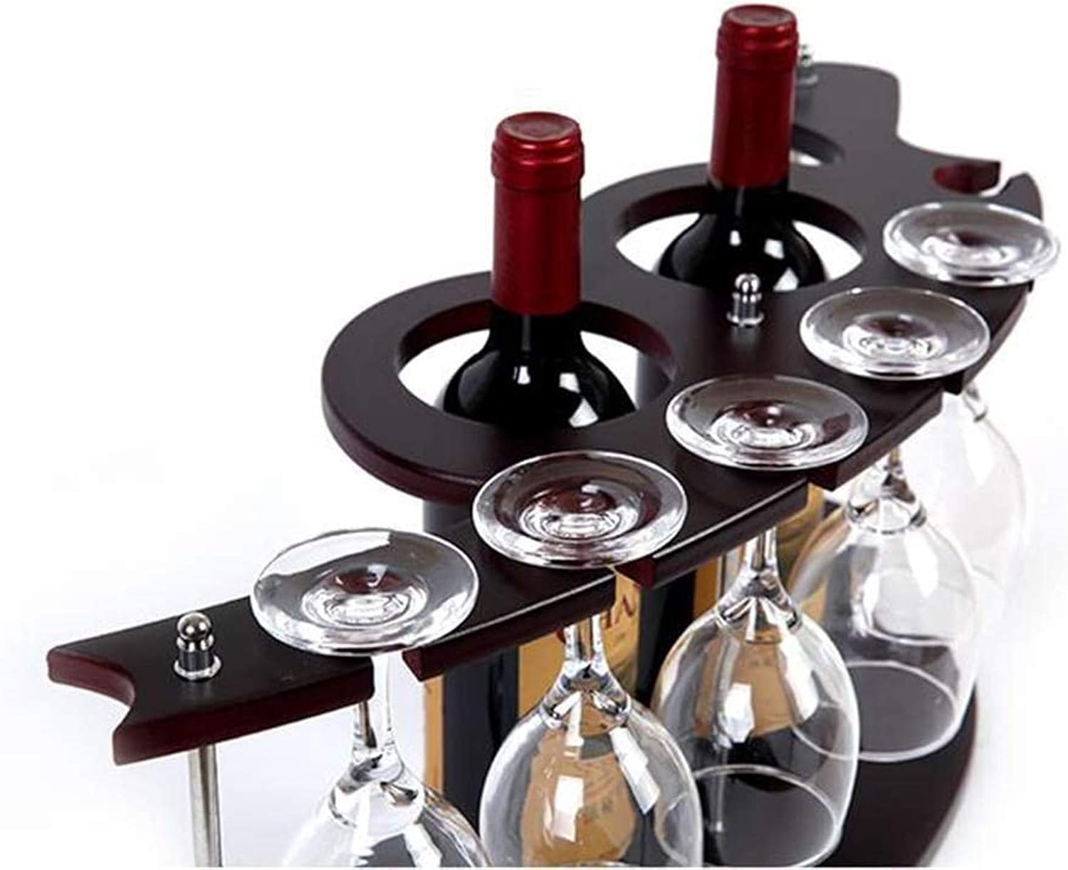 Wooden Wine Racks Standing Table Top Wine Cabinet Wine Bottles Shelf Holds 2 Bottles and 6 Goblets