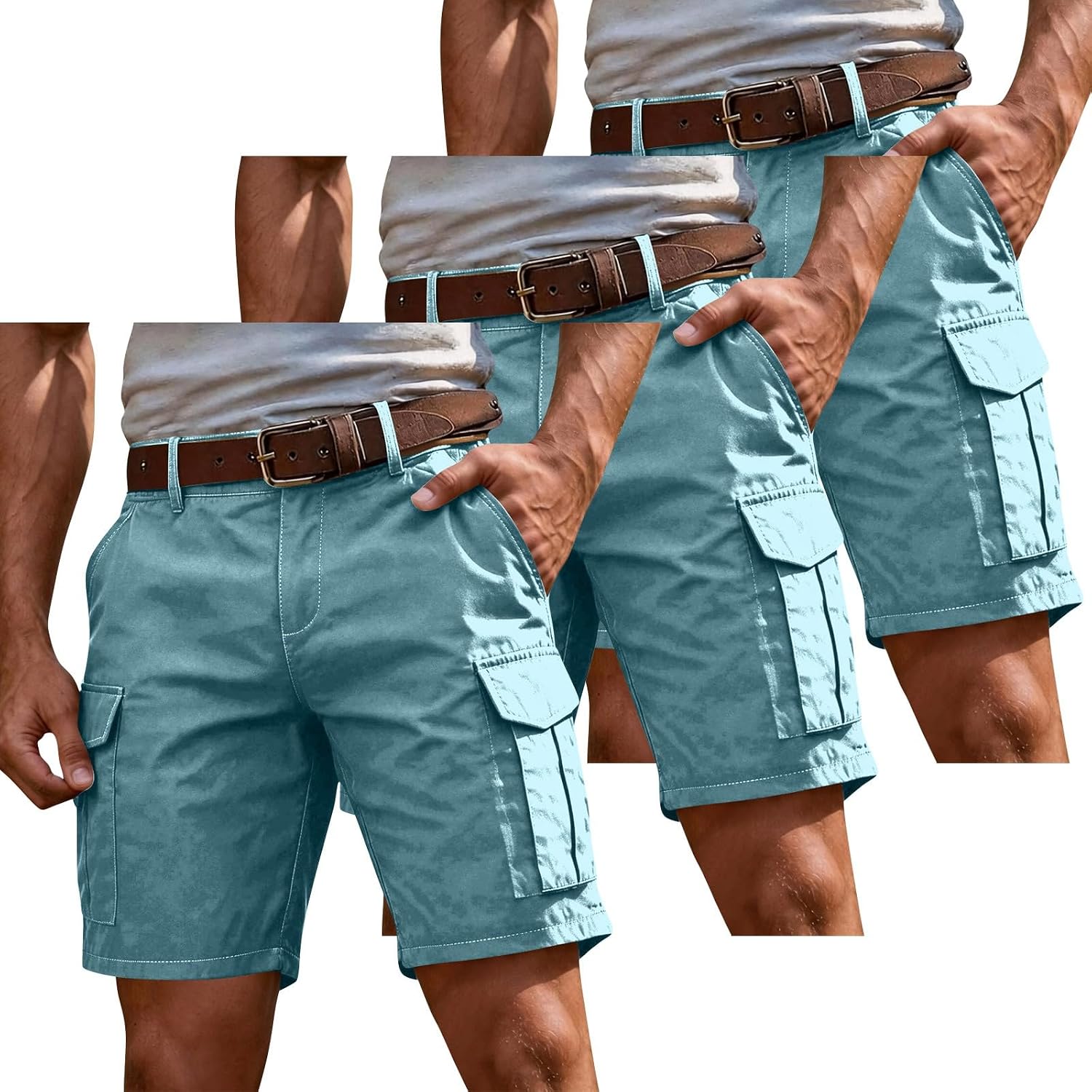 Mens Cargo Shorts 3 Pack Multi Pocket Ripstop Work Shorts Casual Outdoor Hiking Athletic Apparel for Daily Walking
