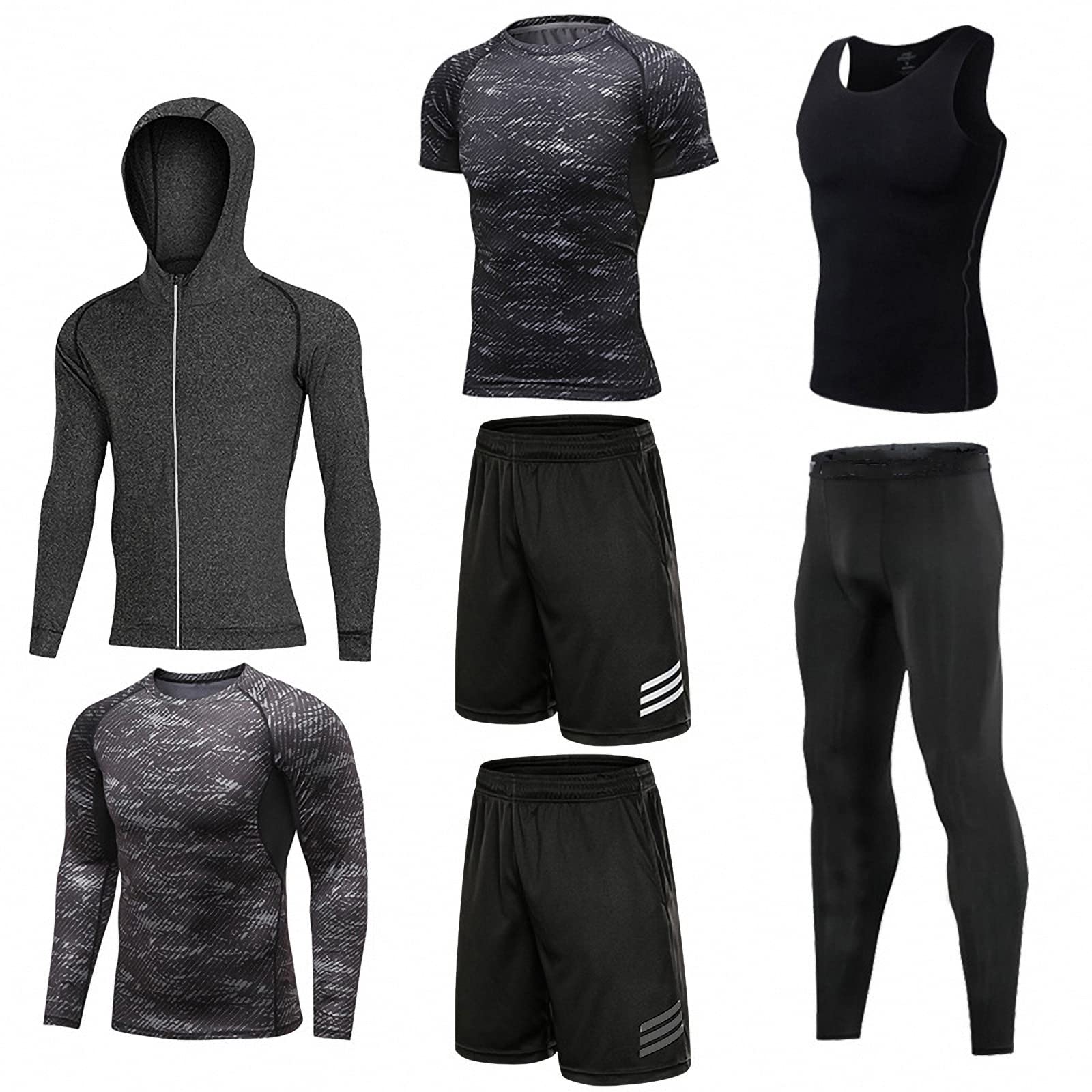 7-częściowy męski zestaw odzieży fitness, szybkoschnące legginsy na siłownię, outdoorowa warstwa bazowa odzież sportowa, styl 10, L