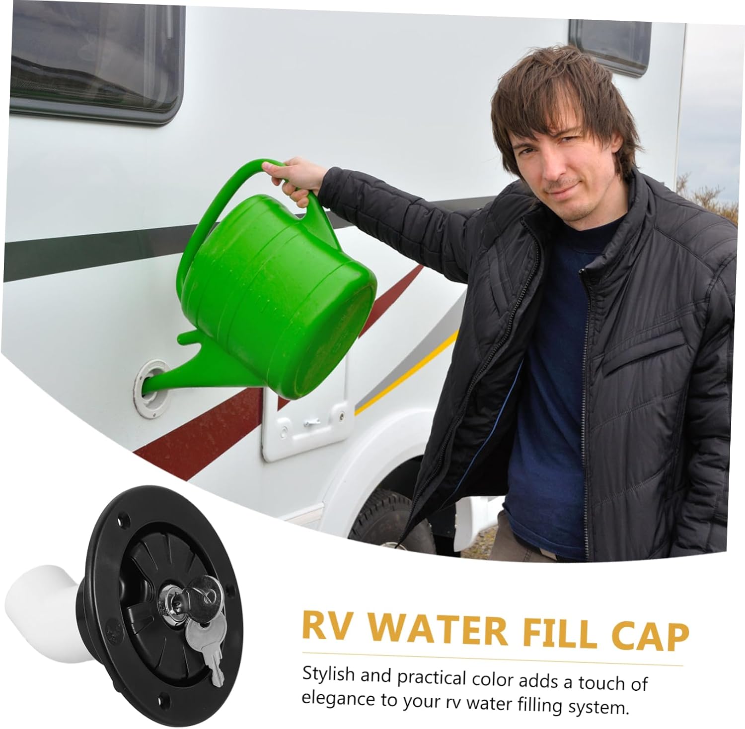 ULTECHNOVO Rv Water Fill Cap with Lock Round Freshwater Inlet Connection for Camper Water Tanks Secure Gravity Feed Design Modern Black Color for Rv Upgrades