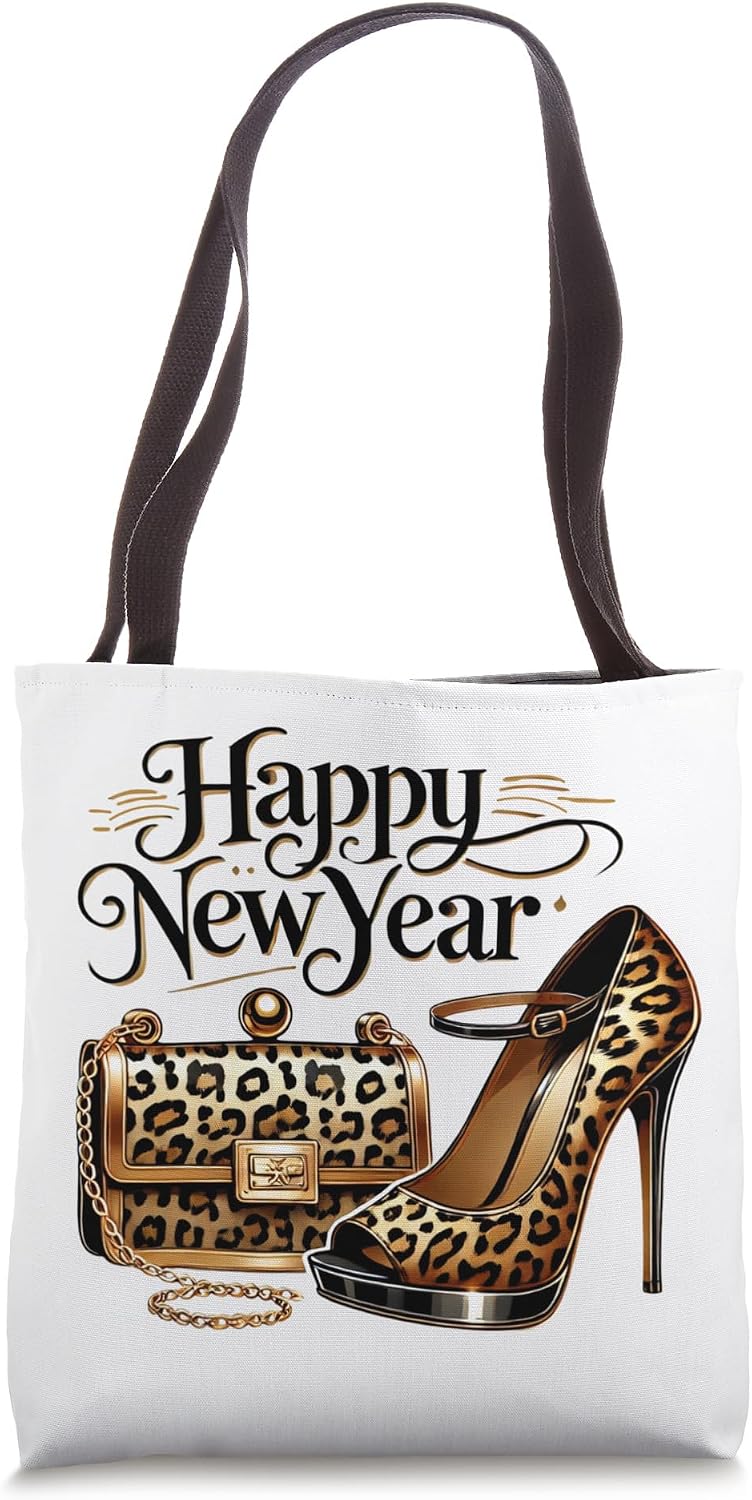 New Year 2026 Celebration Bag Glam Leopard Accessories Print Tote Bag