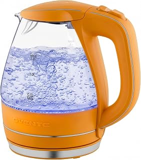 OVENTE KG83O 1.5L Borosilicate Glass Electric Kettle - Fast 1100W Boil, Auto Shut-Off, BPA-Free Orange for Tea & Coffee