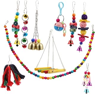 VILLCASE 10 Pçs/Set Brinquedo De Papagaio Brinquedos De Papagaio Brinquedo De Balanço Escada De Pássaro Brinquedos De Gaiola De Pássaro Brinquedos De Mastigar Brinquedos De Mastigar