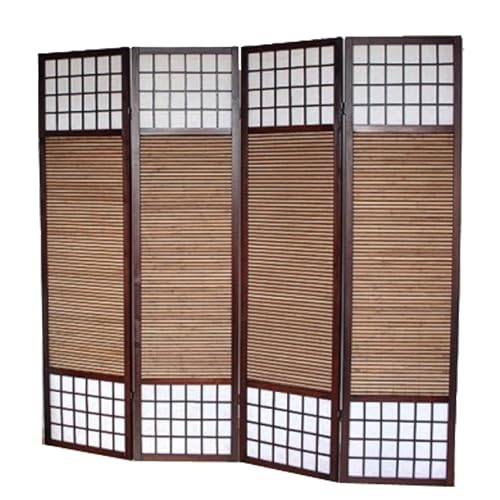 Biombo de madera de 4 paneles color castaño con bambú Especial talla 2 m