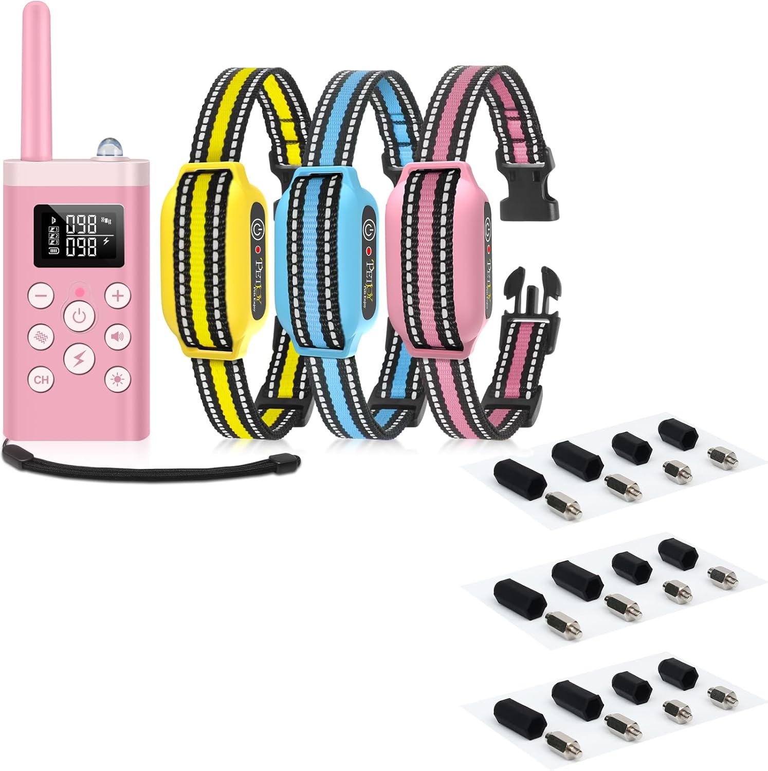 PetJoy 3 Dog Shock Collar with Remote – Includes 3 Extra Contact Points for Shock Function