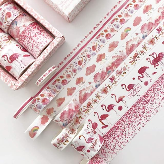 8 Rolls Washi Tape Set,Multi-Pattern Decorative Washi Tape, Cute Green Plants Floral Animals, Decorative Tape for Scrapbooks, Journals, DIY Decor and Craft Aplied (red)