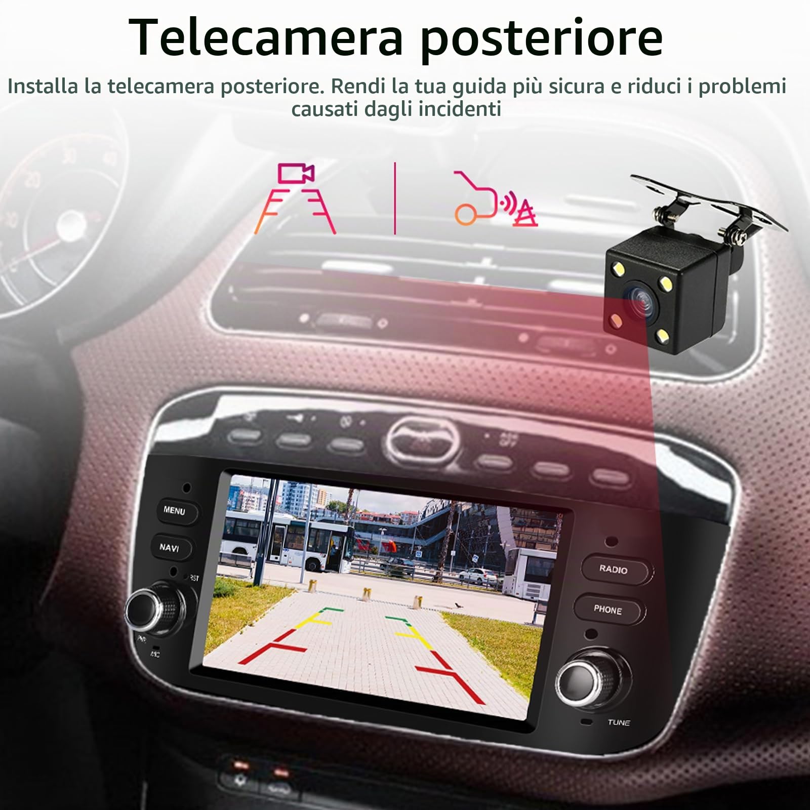 7 Pollici Double DIN Carplay Android Auto Car Stereo Radio Compatibile con Fiat Punto Supporto Bluetooth/Mirror Link/Navigazione GPS/SWC