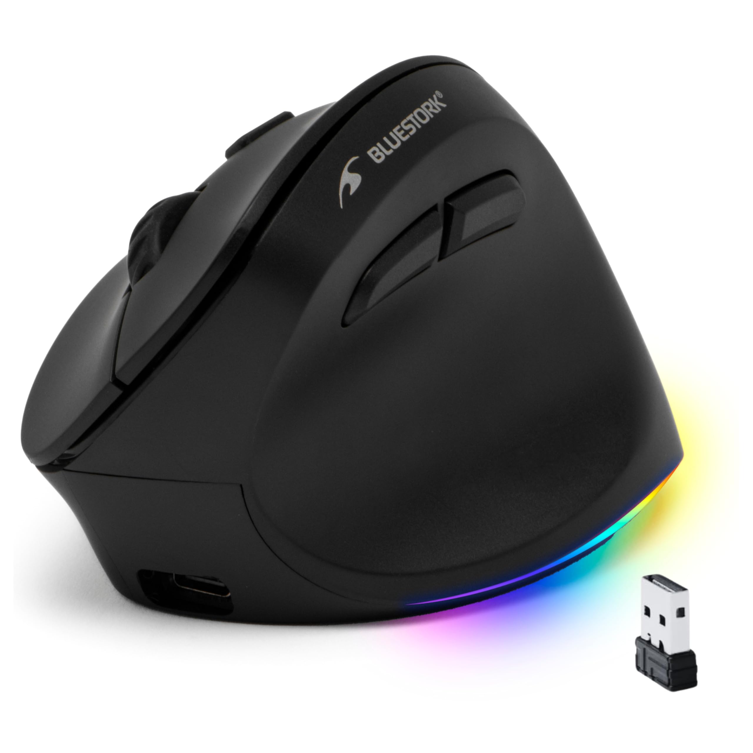Bluestork - Ergonomische Vertikale Kabellose Maus 800-4800 DPI, 6 Tasten RGB Led - Ergonomische Maus Kabellos - Vorbeugung Gegen Mausarm/tennisarm (rsi Syndrom) - Pc & Mac