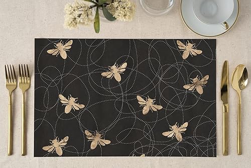 Miniatura 2 de Black Bees - Mantel individual de abejorros de miel, colmena, 11 x 17 pulgadas, uso diario, papel desechable, estilo vintage, estilo botánico,