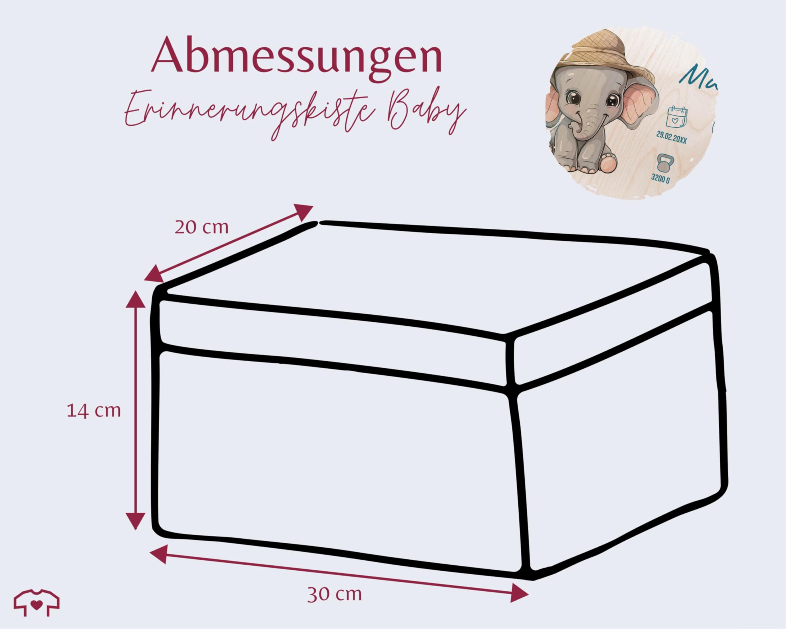 Holz Geschenkbox Holzkiste - Erinnerungsbox Baby Personalisiert mit Elefant und Name | Personalisierte Geschenke Baby Geburt | Geschenke zur Geburt - 30 x 20 x 14 - Holz - erinnerung neugeborene