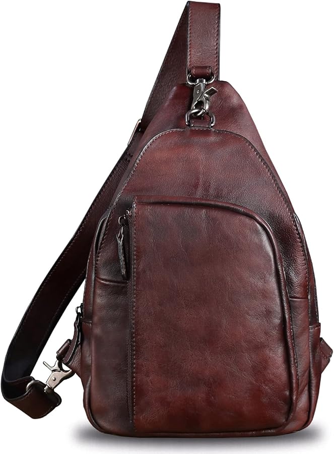 Amazon.com: Genuine Leather Sling Bag Vintage Crossbody Hiking