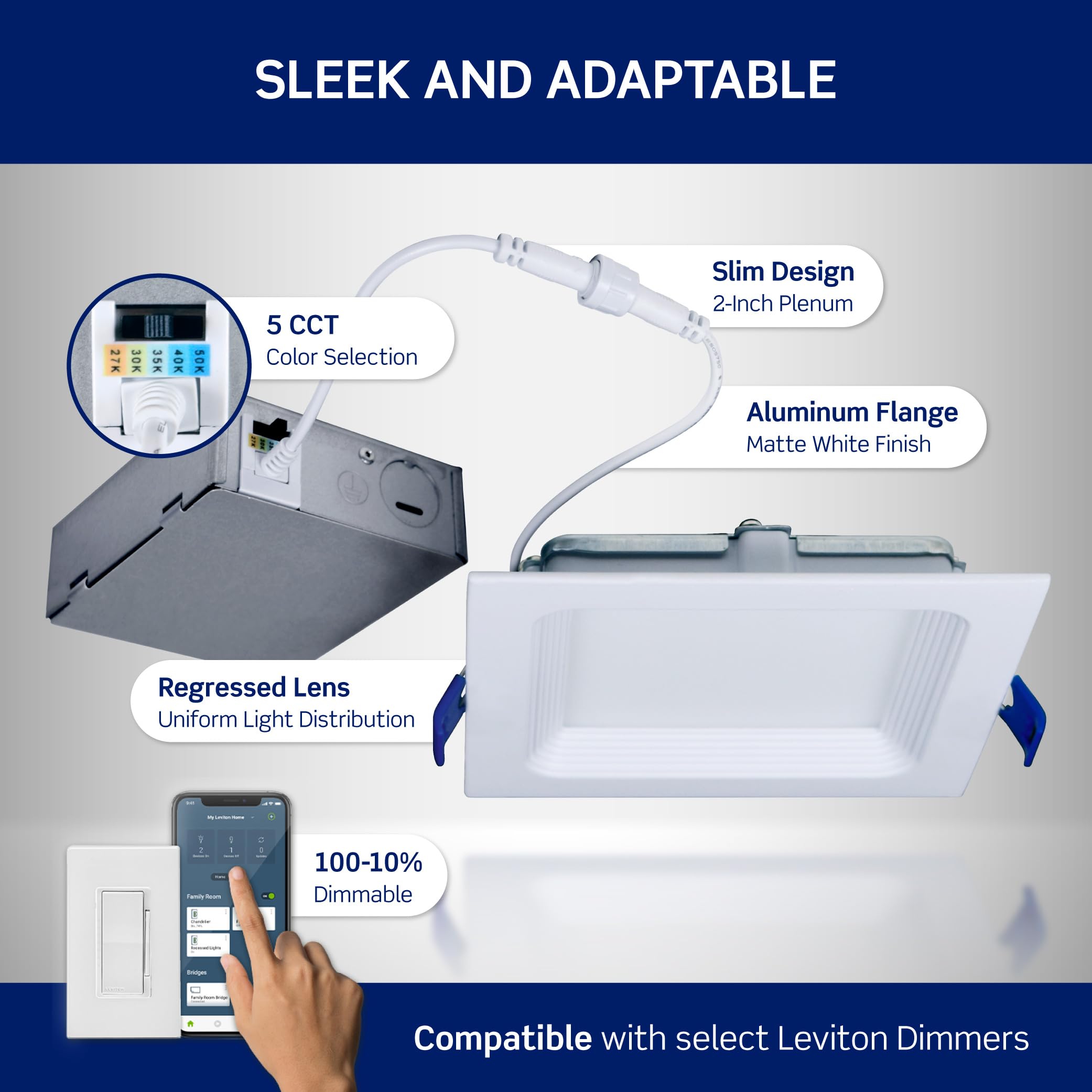 Amazon.co.jp: Leviton 6インチスクエアバッフルスリムダウンライト