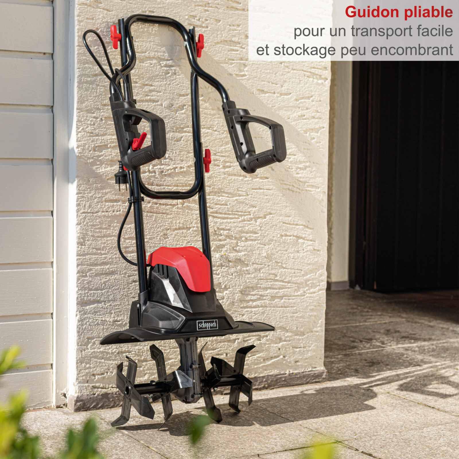 Scheppach Motobineuse MTE380 Motobineuse électrique | Puissance 1050W | Haies Ø205mm | Largeur de fraisage 360mm | Vitesse de hachage 400 1/Min | Démarrage immédiat avec disjoncteur | Pliable