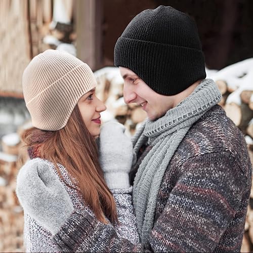 Miniatura 5 de Arcweg Gorro de Invierno para Hombres y Mujeres con Orejas para Correr y Ciclismo con Almohadillas de Nieve, Gorro Térmico Cálido de Tejido