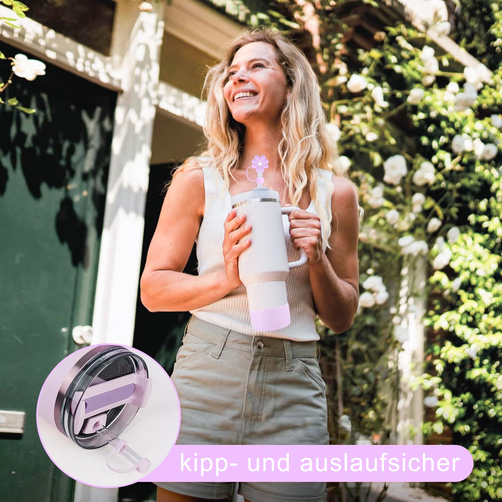 Set Di 9 Accessori Per Stanley Cup - Tappi Antiperdita, Copricannucce E Protezione Rosa