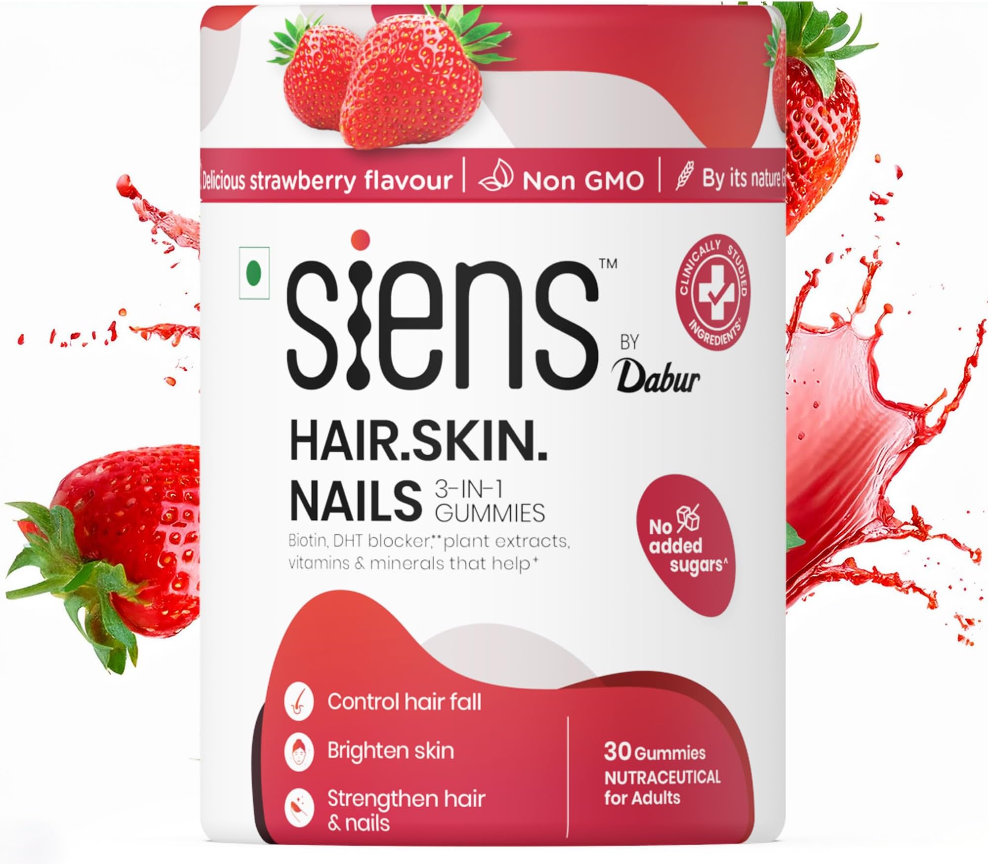 Hair, Skin & Nails (3 in 1 Gummies) - 30 pieces | Enriched with Biotin, DHT Blocker, Plant Extracts, Vitamins & Minerals | Brightens Skin, Control Hairfall, Strengthens Hair & Nails