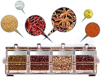 TOAO 4 Piece Separable Acrylic Spice Rack Jars & Rack, Spice Container,Seasoning Box Spice Pots with Spoons-Storage C...