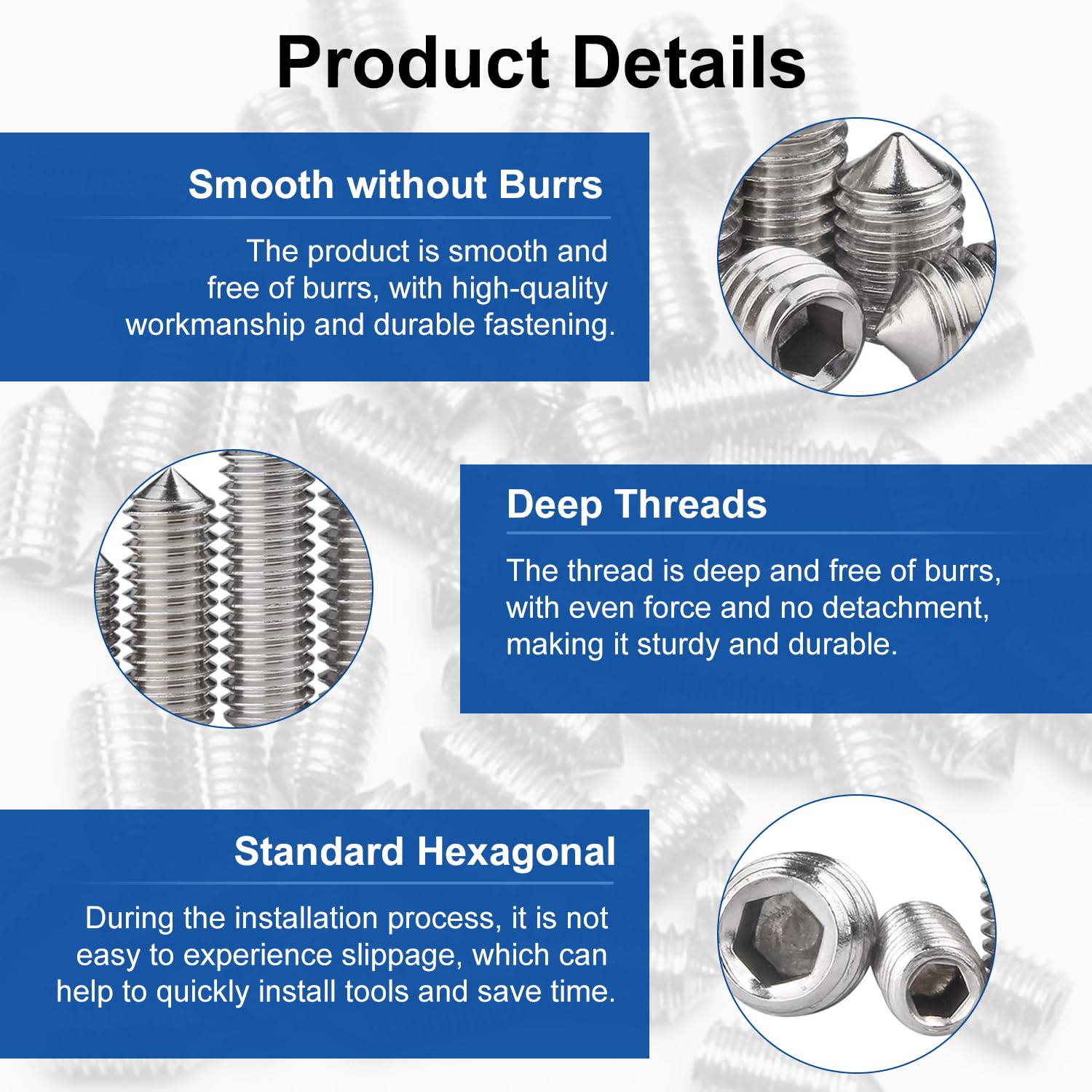 30Pcs M5 x 16mm Cone Point Allen Head Set Screws, 304 Stainless Steel