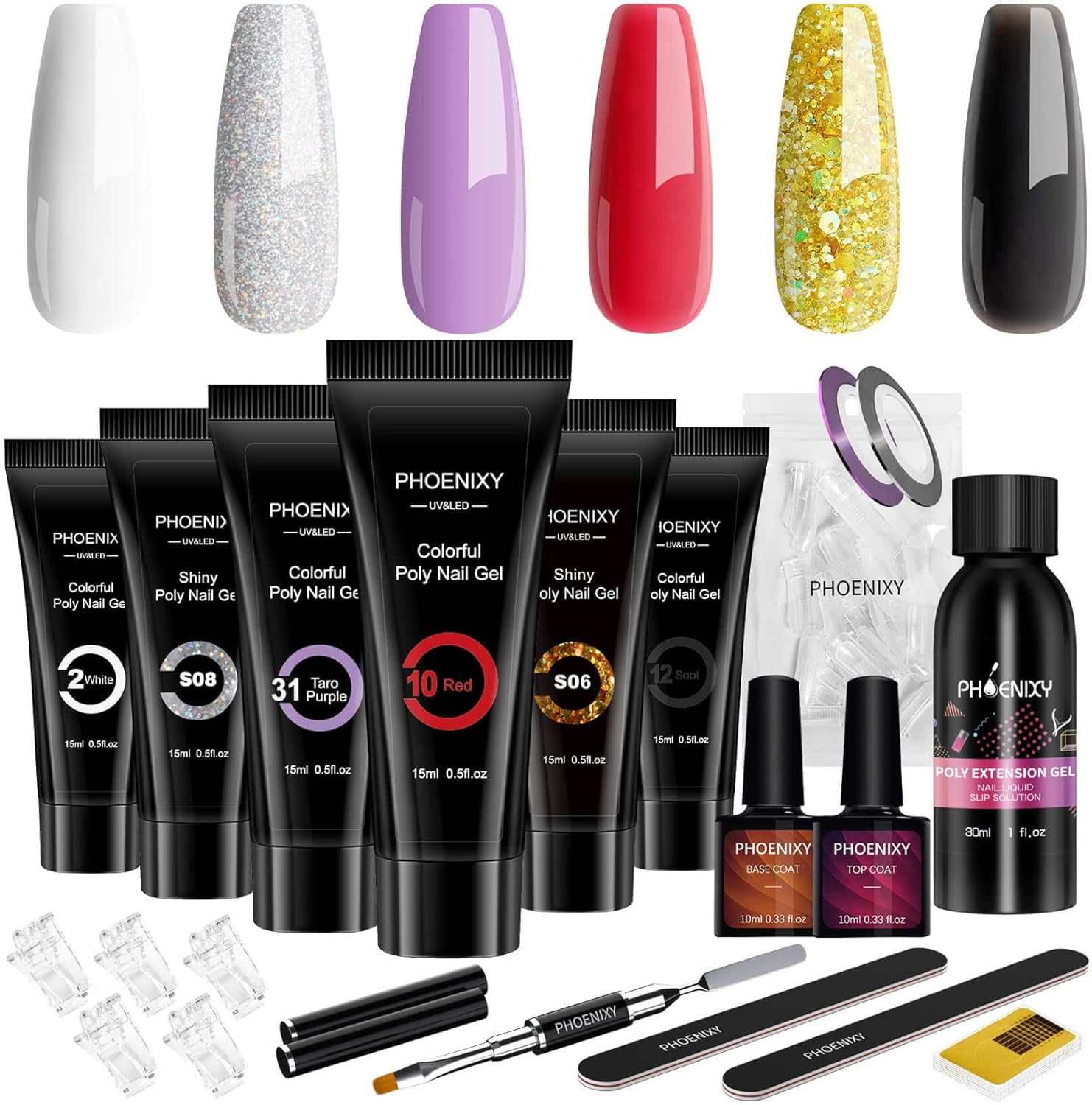phoenixyPoly Nail Gel Kit, Phoenixy 6 Colour 15ml White Red Builder