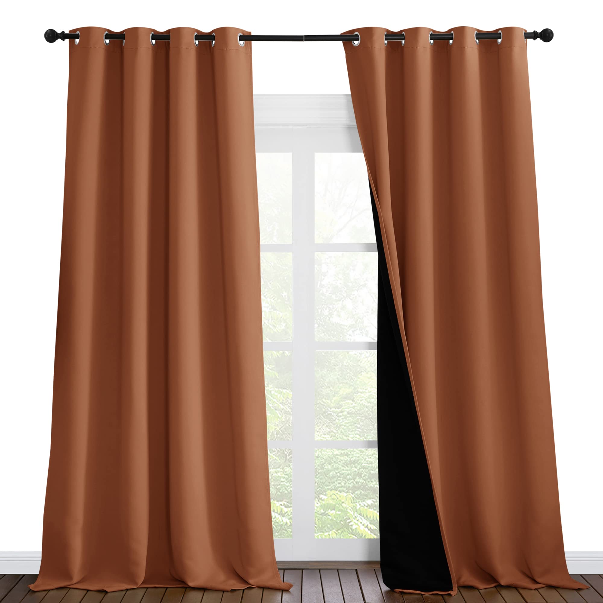 NICETOWN Full Shading Curtains for Windows, Super Heavy-Duty Black Lined Blackout Curtains for Bedroom, Privacy Assured Window Treatment (Burnt Orange, Pack of 2, 55 inches W x 102 inches L)