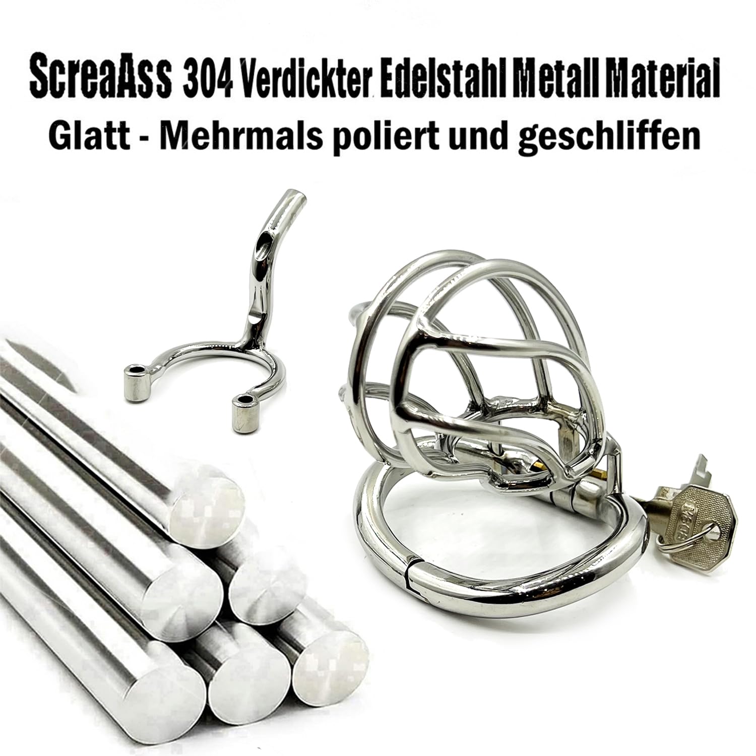 Edelstahl PA Piercing Keuschheitskäfig Herren Atmungsaktiver Peniskäfig Mit 3.0 Verstellbarer Cockringe Und Tragbarer Gürtel SM Klein Metall Chastity Cage Extrem SM Sexspielzeug,Silber,51mm