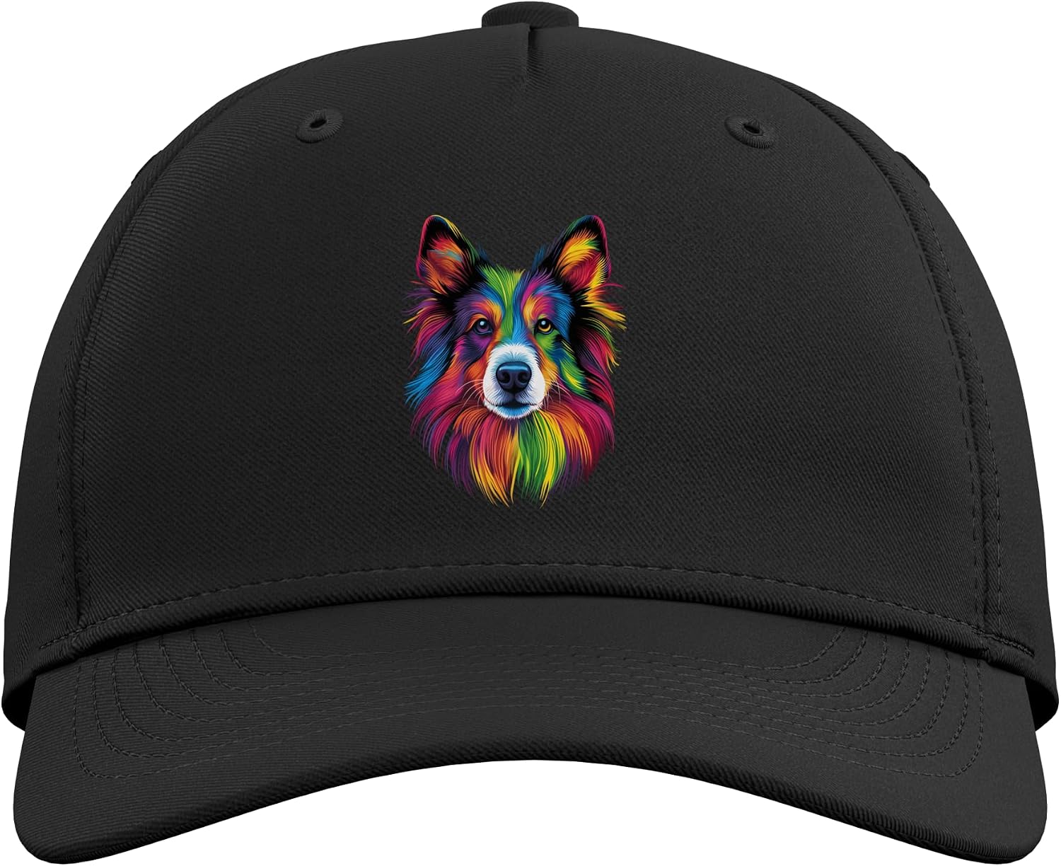 Colorful Sheltie Shetland Sheepdog Lover Cute Dog Black Adjustable Baseball Hat image 2