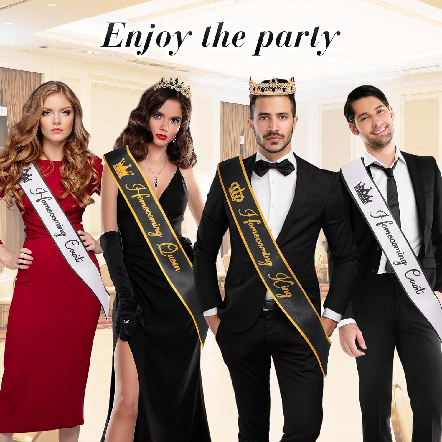 Ferreve 12 Pcs Homecoming Sashes and Crowns Set 2026 Homecoming King and Queen Royal Tiara University Party Accessories