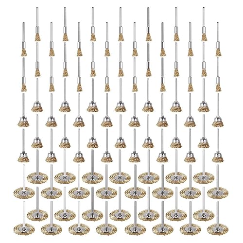 Vista 34 de Rocaris Juego de 72 cepillos de rueda de alambre, juego de cepillos de alambre de latón y acero, vástago de 1/8 pulgadas para herramientas