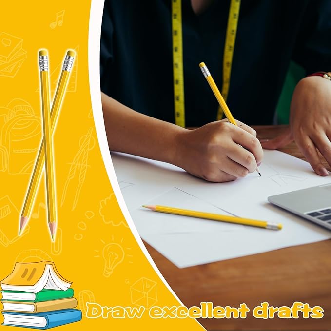 12 lápices amarillos con borrador, HB, preafilados, para escribir y dibujar miniatura 4
