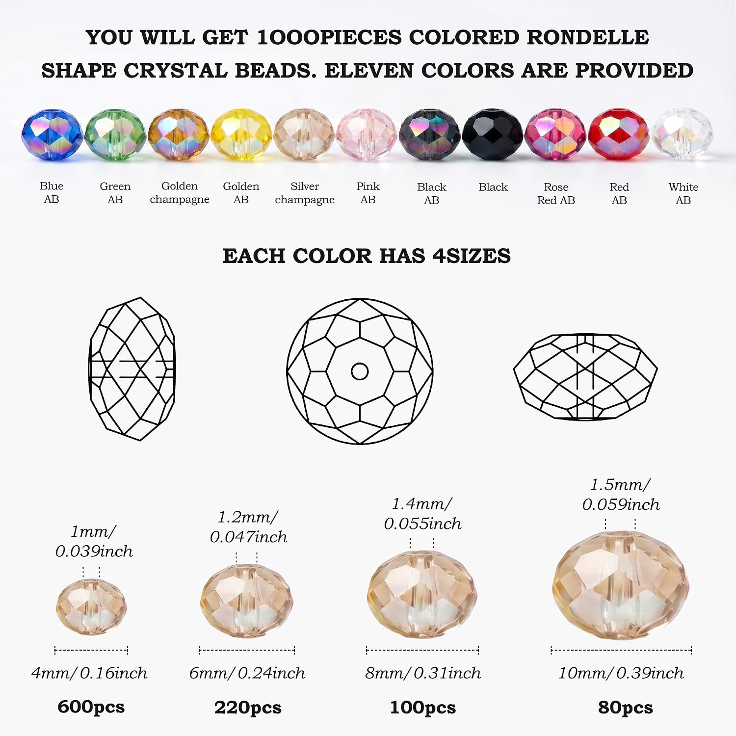 QINJIEJIE 1000Pcs 4/6/8/10mm Glass Beads for Suncatchers Jewelry Making Bulk image 4