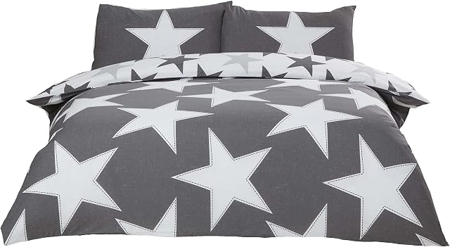 Rapport Stars Reversible Duvet Cover Bed Set, Polycotton Grey, Single