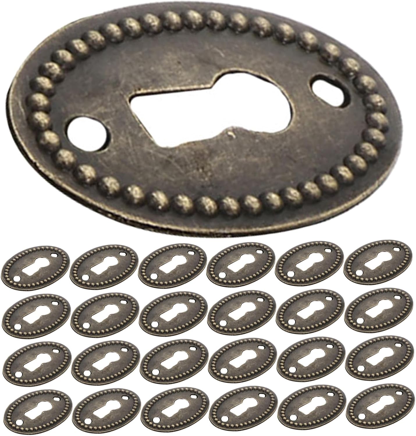 Keyhole Escutcheon Plate Cover 25pcs Oval Zinc Alloy Vintage | Coffee Finish, 27mm Hole Spacing, Smooth Edges for Furniture Restoration