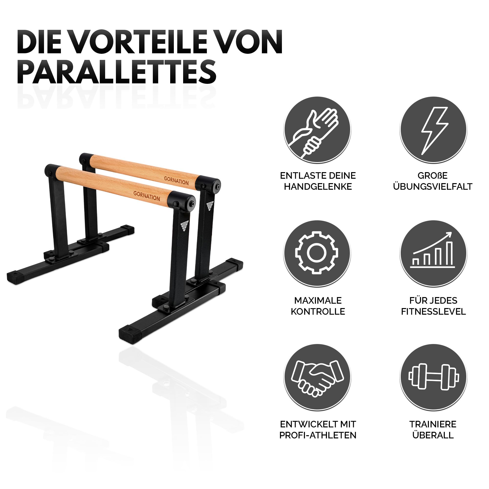 GORNATION Parallettes, inkl. Grip Tape, Liegestützgriffe Calisthenics Equipment für Handstand & Push Ups