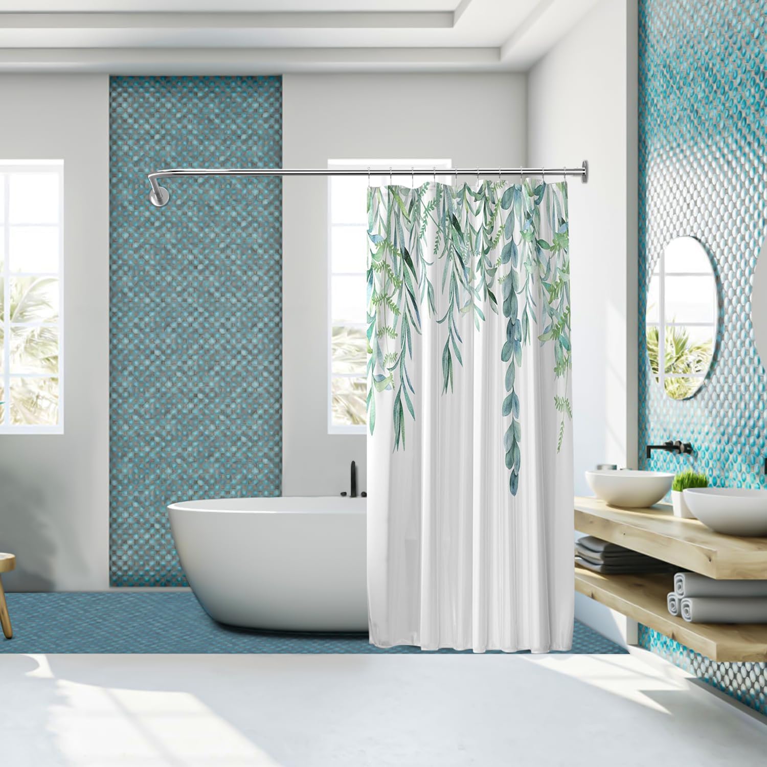 Stretchable 304 Stainless L Shaped Bathroom Bathtub Corner Shower Curtain Rod Rack (24"-69" x 24"-85", Maximum size 113''), Drill Free Install, for Bathroom, Clothing Store, Private Space