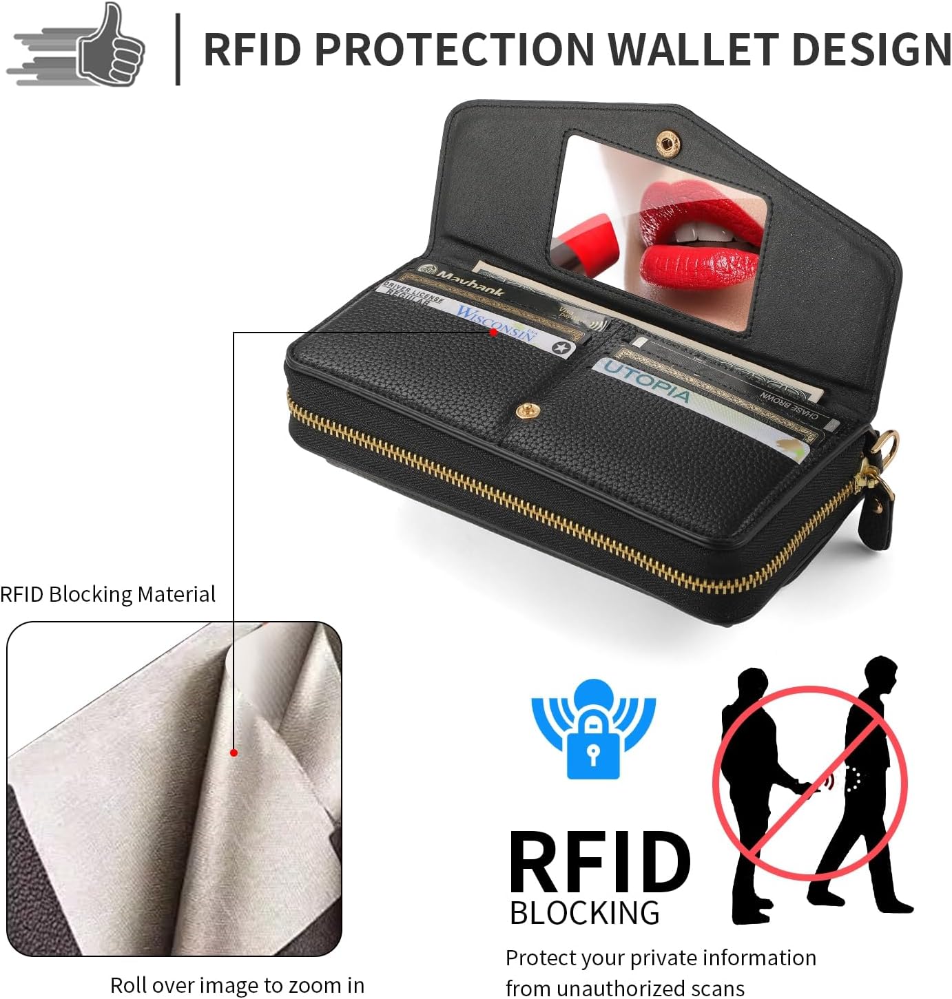 Crossbody Wallet Case for iPhone 17, PU Leather Zipper Handbag Phone Purse Magnetic... - Image 7