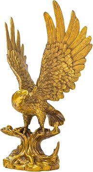 Golden Bronze Eagle Sculpture - H15" Handcrafted Wing-Spreading Bird of Prey Statue with Luxurious Finish, Wildlife Art Figurine for Home Decor and Gift
