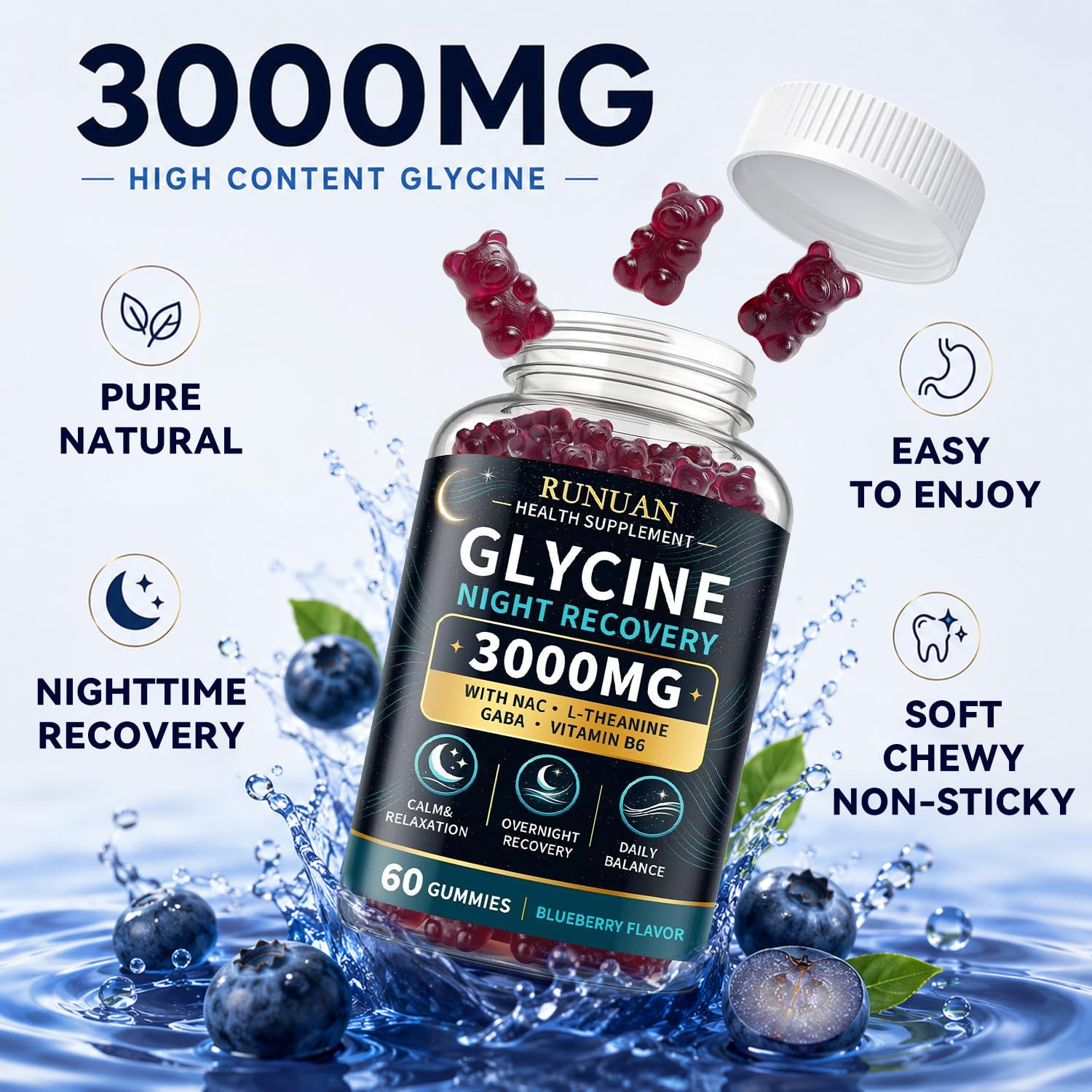 Glycine Gummies 3000mg Sleep Support with NAC, L-Theanine, GABA & B6, 60 Ct — Amazon image 7