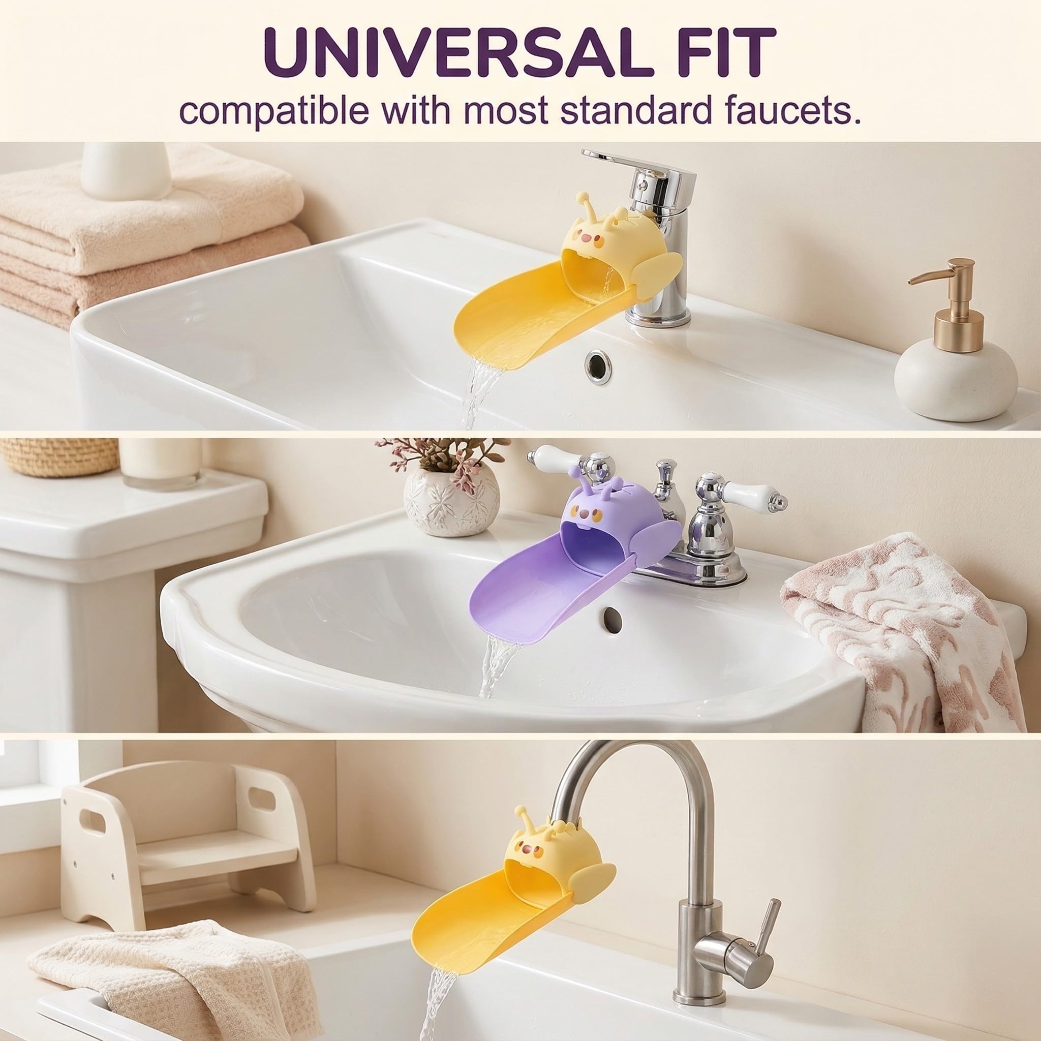 2 Pezzi Estensione Rubinetto Bambini con Design Ape, Prolunga Silicone per Rubinetto per Lavabo, Lavandino e Cucina