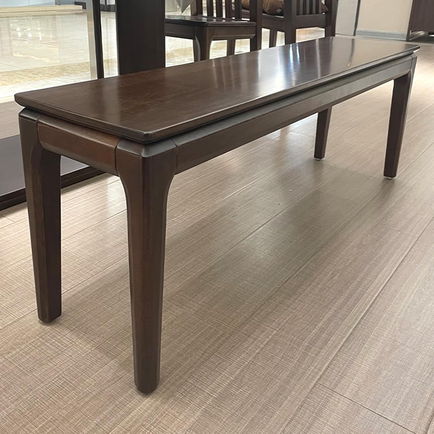 HARELA Farmhouse Solid Wood Long Bench, Kitchen Bench with Rounded Corner, Entryway Shoe Rack Bench, Wooden End of Bed Bench, Long Dining Stool for Kitchen Living Room Bedroom Hallway Entryway