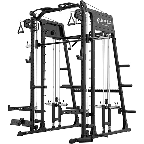 Mikolo M4 2.0 Standard/Ultra/Elite Smith Machine, 2200lbs Squat Rack with LAT-Pull Down System & Cable Crossover Machine, Training Equipment with Leg Hold-Down Attachment