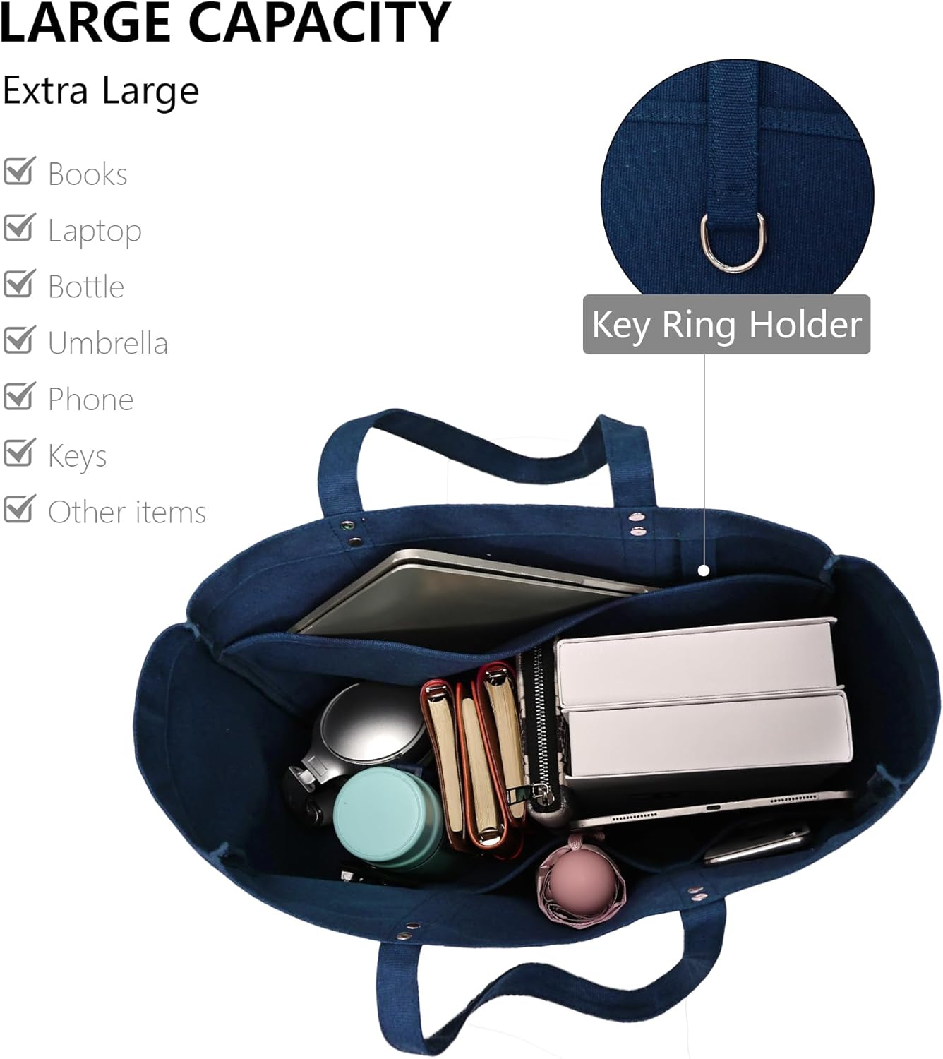 Canvas Tote Bag For Women Large Everything Bag with Pockets and Laptop Sleeve Utility Work Tote - Image 3