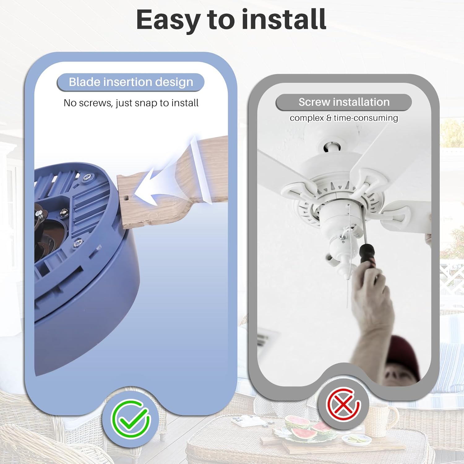 Sofucor 42 Inch Ceiling Fans with Lights and Remote, Modern Blue Bedroom Ceiling Fan, Snap-in Blades,Quick Installation, Noiseless & Reversible DC Motor, 6 Speeds Ceiling Fan Light Indoor/Living Room