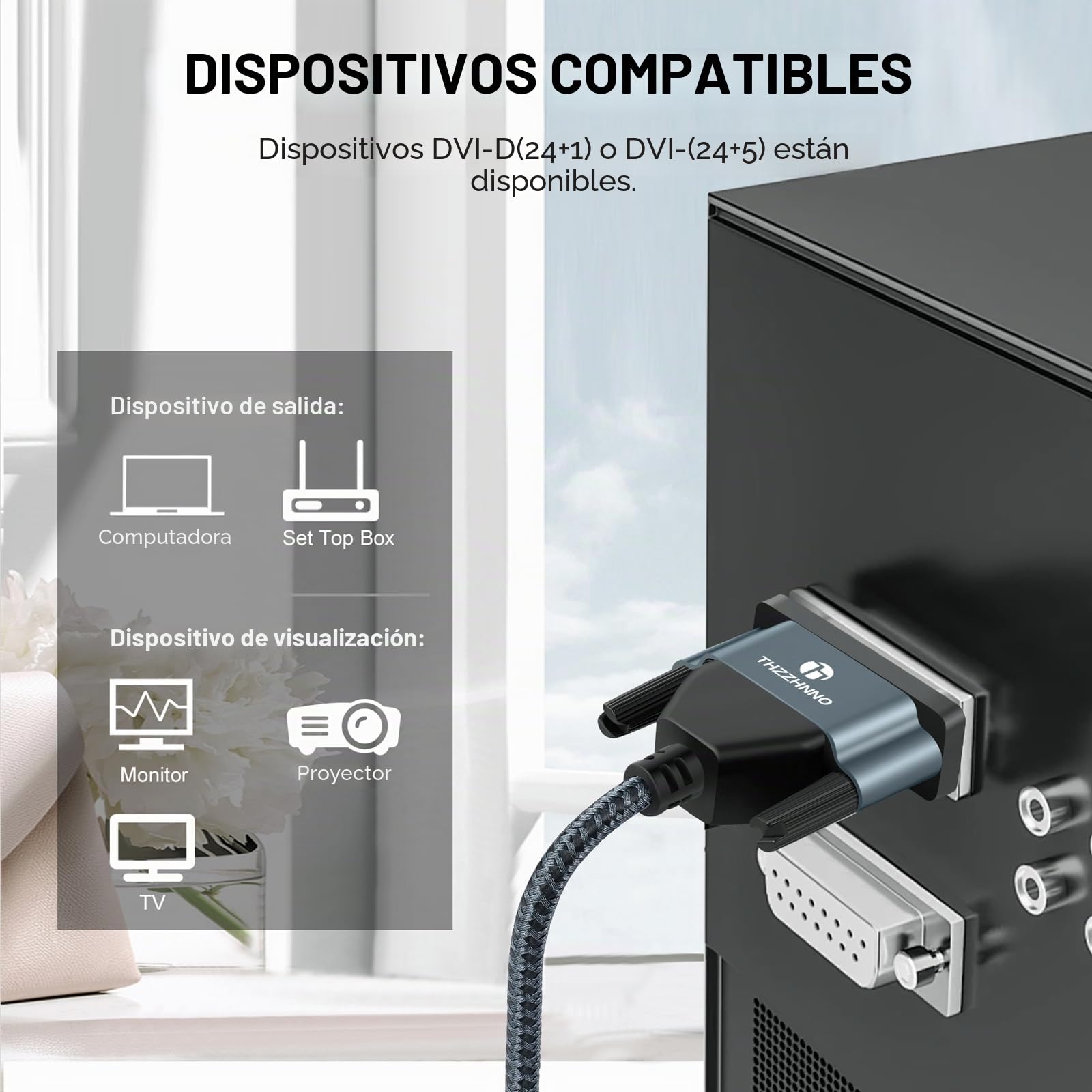 DVI a DVI Cable 1M, Chapado en oro y Trenzado Macho DVI D 24 +1 a DVI Cable de Alta Resolución 2560x1600 1080P para Juegos, DVD, Ordenador Portátil, PC, Display