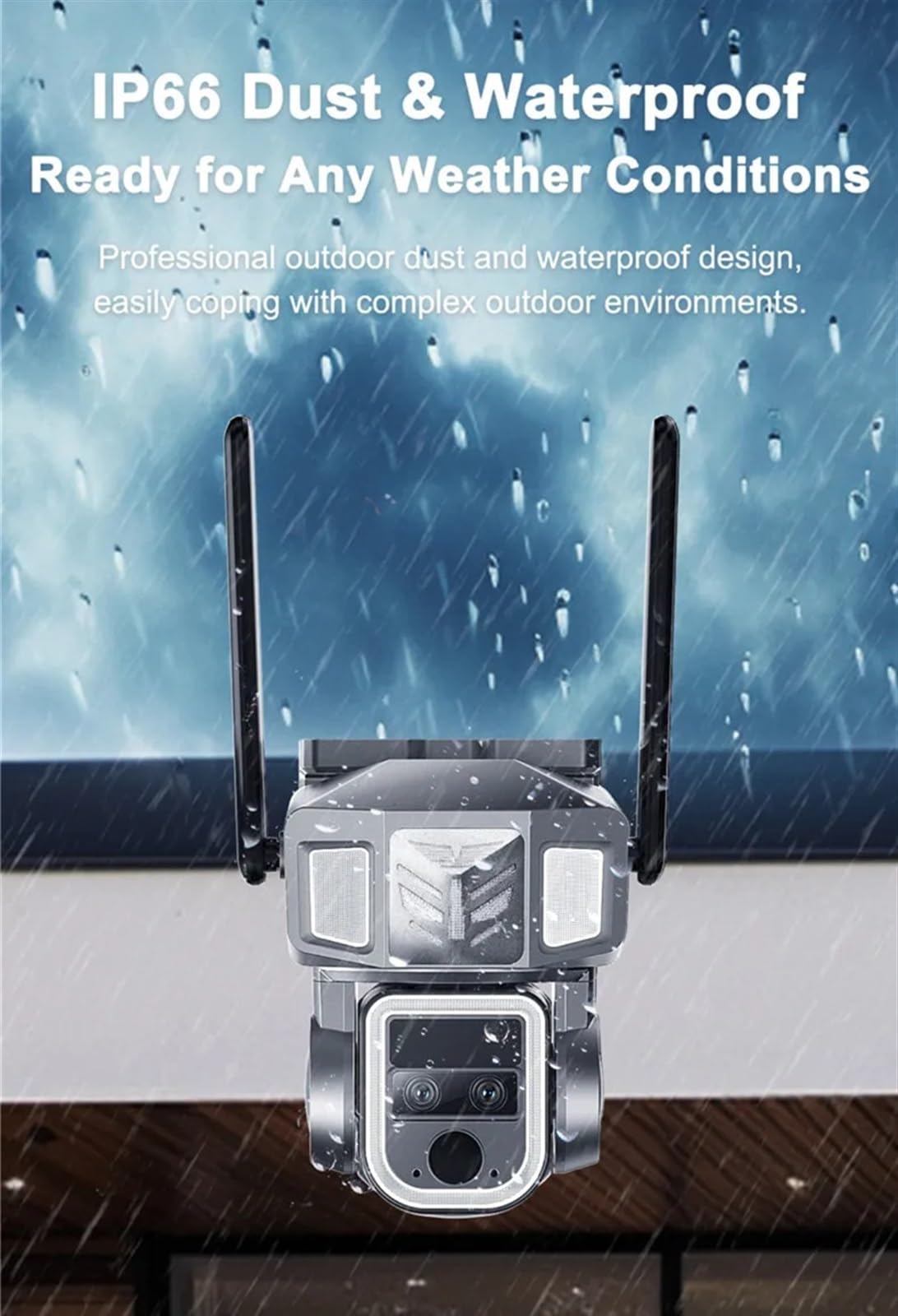 Cámara de Seguridad, Cámara Solar inalámbrica con Zoom 20X, 4MP, 4G, Tres Lentes, Panel, detección Humana, cámara de Seguridad PTZ, Impermeable(WiFi Add 64GB Card)