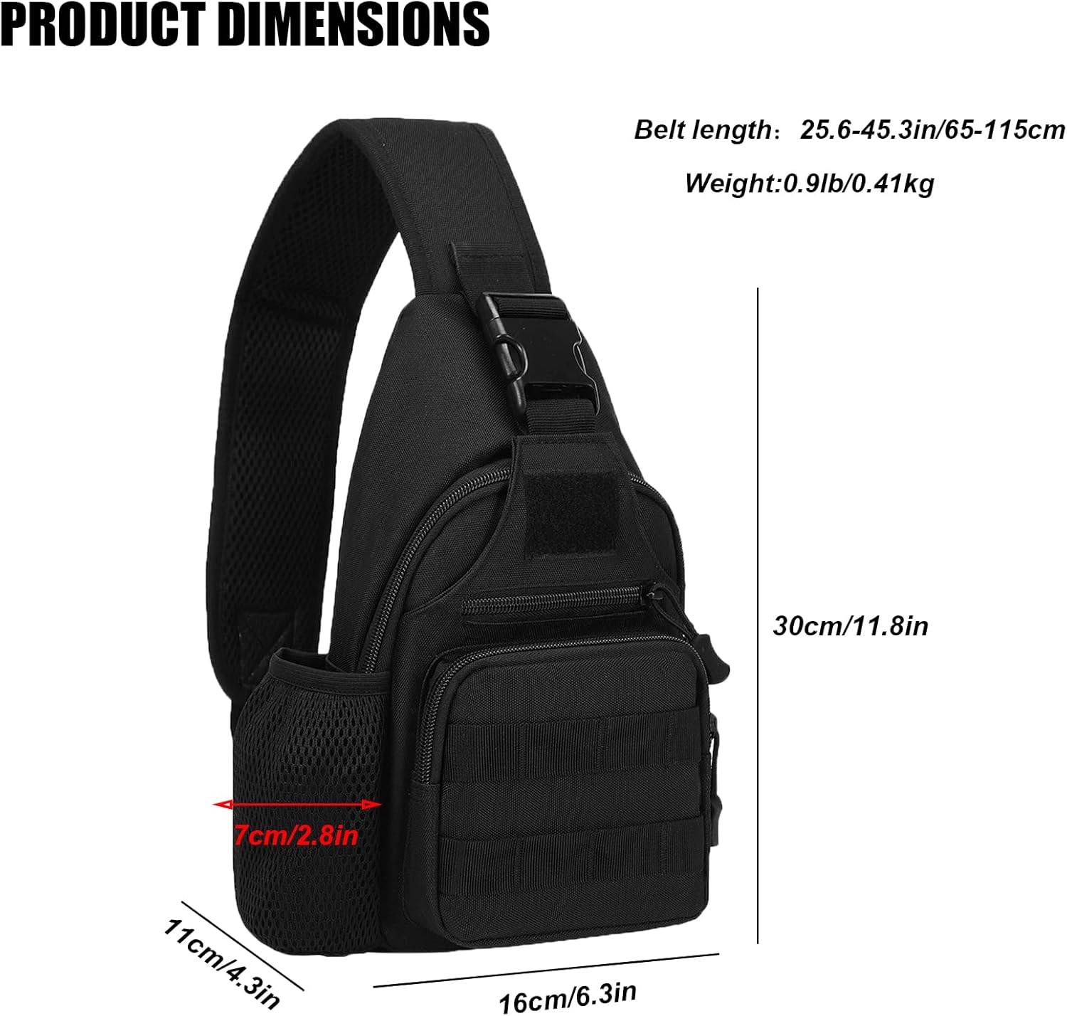 ZHIERNA Tactical Crossbody Bag for Men with Water Bottle Holder, MOLLE EDC Shoulder Sling Chest Bags with USB Charging Port for Travel Walk(Black) - Image 3